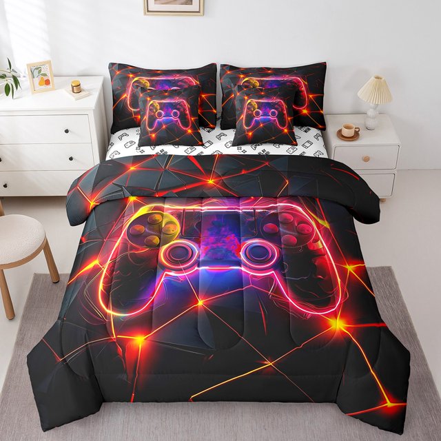 Erosebridal Gradient Gamepad Bed in a Bag Twin size, Abstract Geometric Bed Set, Gaming Room Decor, Reversible