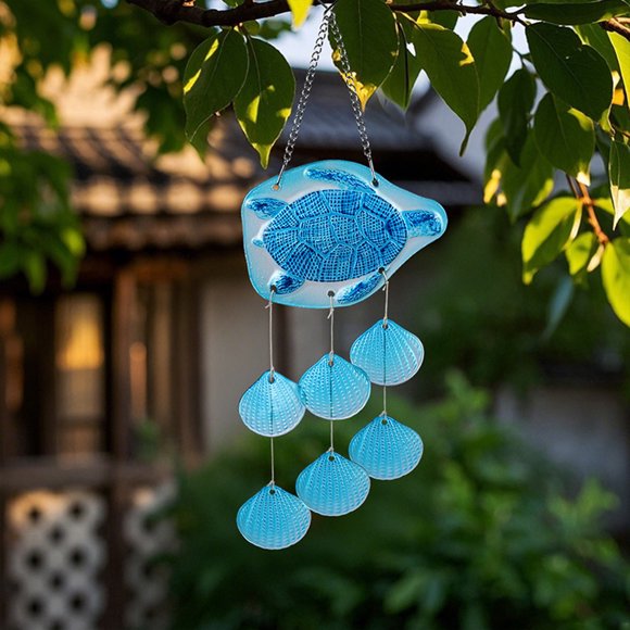 Stained Glass Wrought Iron Wind Chime Garden Hanging Home Decor