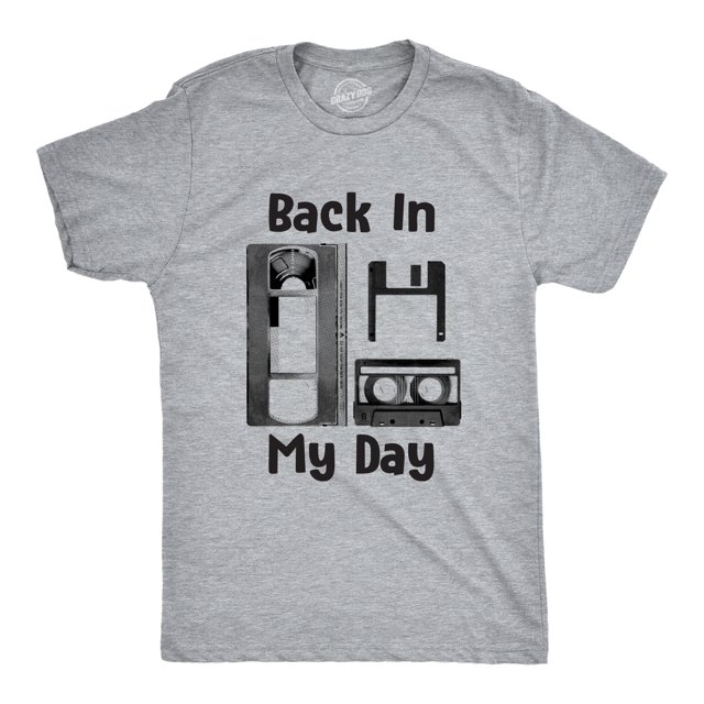 Mens Back In My Day T Shirt Funny Old Tech Cassette Floppy Disk Tee (Heather Grey) - 3XL