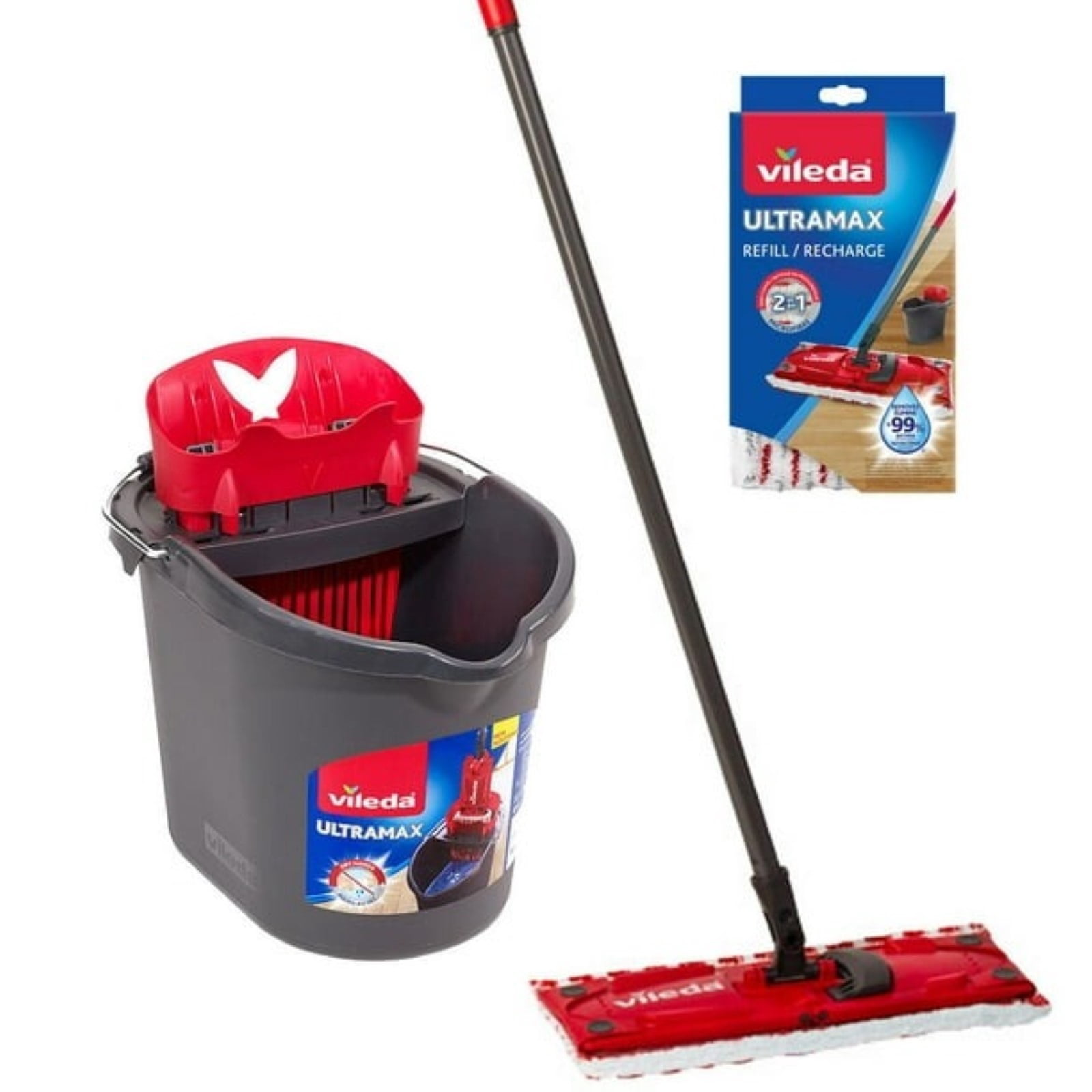 Refurbished Vileda UltraMax Mop & Bucket System with 1 Extra Mop Refill - Material: Microfiber, Polyester