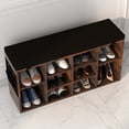 thumbnail image 2 of Shoe Storage Bench, 10 Cubbies Shoe Bench with Cushion and Side Pocket, 41 Inch Entryway Shoe Organizer, Cubby Shoe Rack with Adjustable Shelves for Entryway Hallway, Rustic Brown, 2 of 7