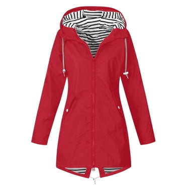 CEHVOM Women Casual Solid Jacket Outdoor Plus Size Hooded Windproof Loose Coat