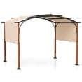 thumbnail image 1 of Costway Pergola Extérieure Rétractable 10 x 12 Pi avec Auvent Rétractable Poteaux Aspect Bois Beige, 1 of 10