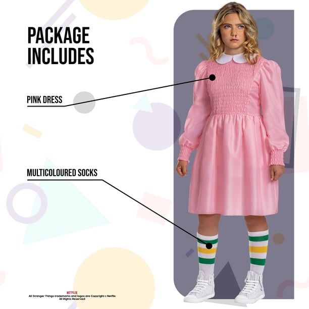 pink eleven dress stranger things Deluxe Adult Costume Large (12-14) she is a victim of government captivity and harmful study Stranger Things Tween Classic Pink