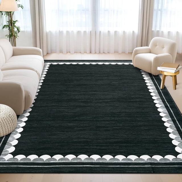5x7 Washable Area Rug for Living Room – Large Non Slip Rug with Rubber Backing, Soft Neutral Low Pile Carpet for Bedroom, Dining Room & Farmhouse