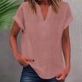 thumbnail image 2 of WEIYLL Womens T Shirts Summer Loose Fit V Neck Curved Hem Flowy Solid Pink Tee Sizes L, 2 of 5