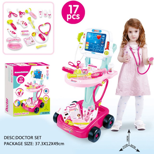 Simulation Electric Electrocardiogram Medical Stethoscope Medicine Box Set Play House Toy Trolley for Children