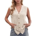 thumbnail image 4 of Dealovy Débardeurs pour Femmes Col en V Sans Manches Camisole à Illets Boutonnée Décontractée Ample Été Sortie, 4 of 5