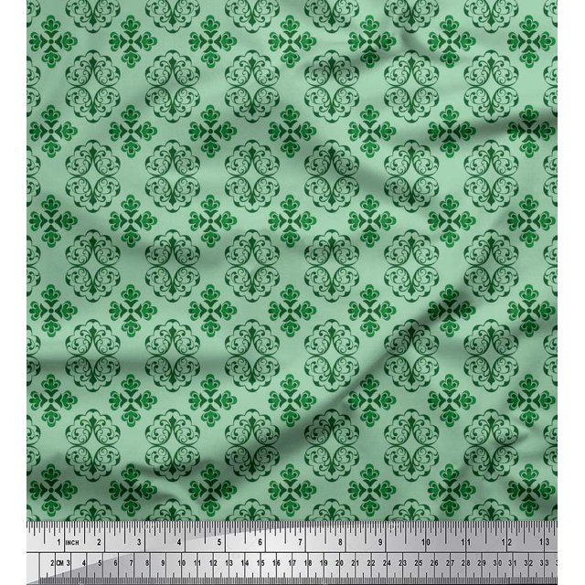 Soimoi Cotton Cambric Fabric Filigree Damask Print Sewing Fabric Yard 42 Inch Wide