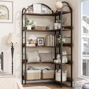AKDSteel 68.5" L-Shaped Bookshelf, 5-Tier Bookcase with Top-Arched, Open Shelf Book Display Rack for Home Office