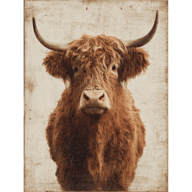 Highland Cow Rustic Canvas Wall Art 15.75x11.81 Inches