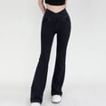 thumbnail image 2 of Besolor Jeans Évasés Coupe Bottillon Extensibles à Taille Croisée pour Femmes, Noirs, 2 of 4