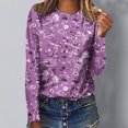thumbnail image 2 of Pompotops Femmes Dames Col Rond Hauts Amples Décontractés T-Shirts Imprimés Blouse à Manches Longues en Solde, 2 of 5