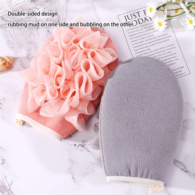 pitrice Double-sided Dual-use Towel Reusable Bath Gloves Shower Exfoliating Remover Body Bathroom Rubbing Bathing Accessory Gray