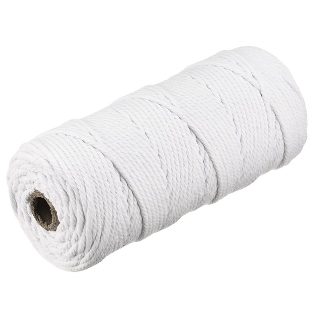 Unique Bargains Cotton Rope Twine String Twisted Braided Cord, White 100m/109 Yard for Wall Hanging, Macrame Knotting