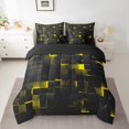 thumbnail image 2 of YST Abstract Geometric King Comforter Set 7 Pcs Abstract Black Yellow Check Bedding Set Stereoscopic Grid Plaid Bed in a bag Glowing Neon Light Square Bed Set With Sheets, 2 of 5