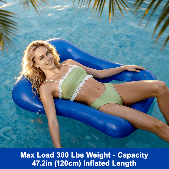 Kidsjoy Inflatable Pool Float Adults,Stamp Shaped Floating Pool Lounge,Max 300lbs Load,Thickened PVC Pool Raft,Ergonomic Inflatable Tanning Mat,for Adults Vacation Fun and Rest(Blue)