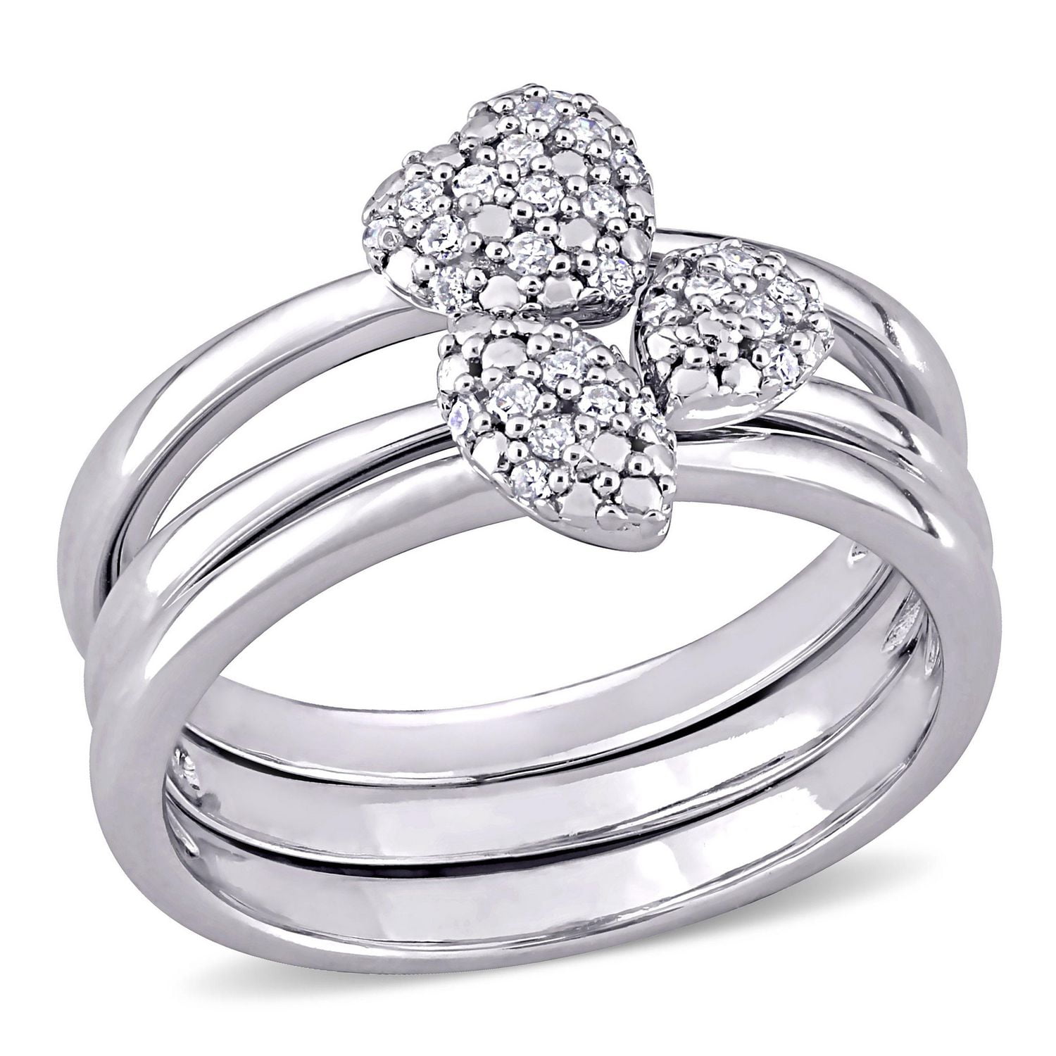 Miabella Ensemble de 3 bagues superposées en argent sterling avec diamants de 1/6 carat P.T.