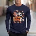 thumbnail image 2 of YOIAVAIOY T-Shirts Graphiques à Manches Longues pour Hommes, T-Shirts d'Halloween à Imprimé Fantôme Citrouille, Manches Longues, Col Rond, Hauts d'Automne, Blouse Décontractée de Festival, Bleu Marine, TG, 2 of 6