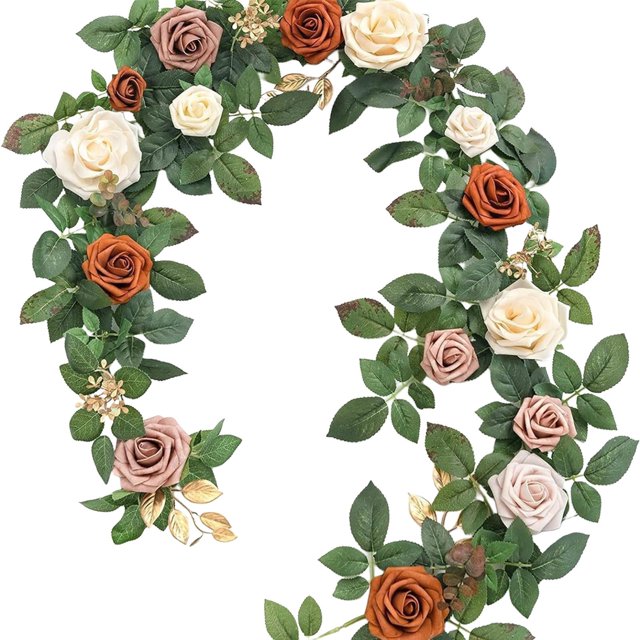 Guirlande Réaliste de Verdure Artificielle et de Roses pour Décoration de Table et Chaise de Mariage, Fausse Vigne Botanique avec Feuilles Réalistes pour Arrangement Rustique de Centre de Table en Arche