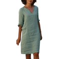 thumbnail image 1 of 2025 et Robe en Lin à Manches Courtes Grande Taille pour Femmes Décontractée Vacances Semi-Décontractée Robes Maxi Décontractées pour Femmes Robe Mini à Col en V Robe Maxi à Col en V Couleur Unie pour Femmes, 1 of 7