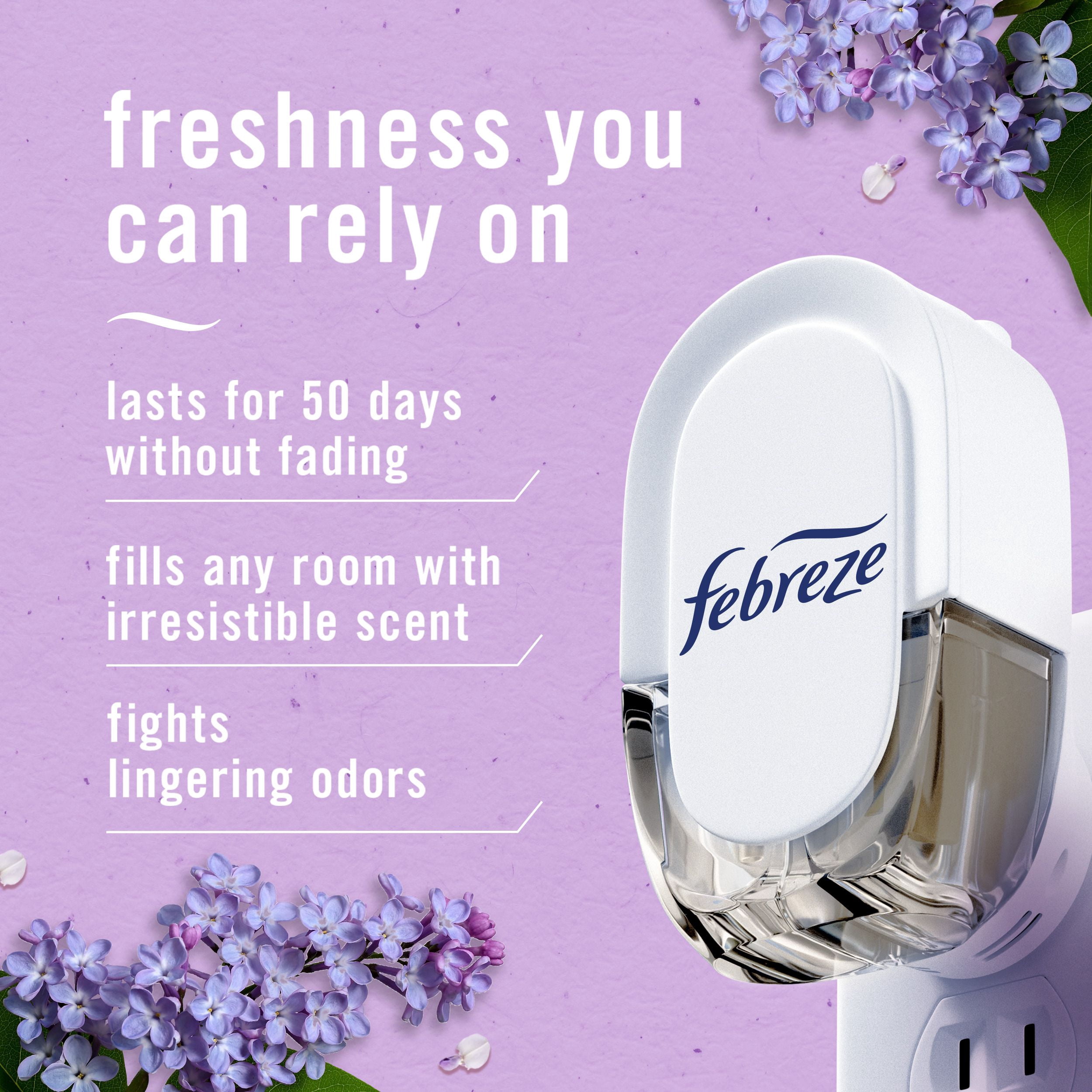 Febreze Désodorisant à Brancher, Recharge d'Huile Parfumée Anti-Odeurs, Parfum Rêves de Lavande, 3 Recharges