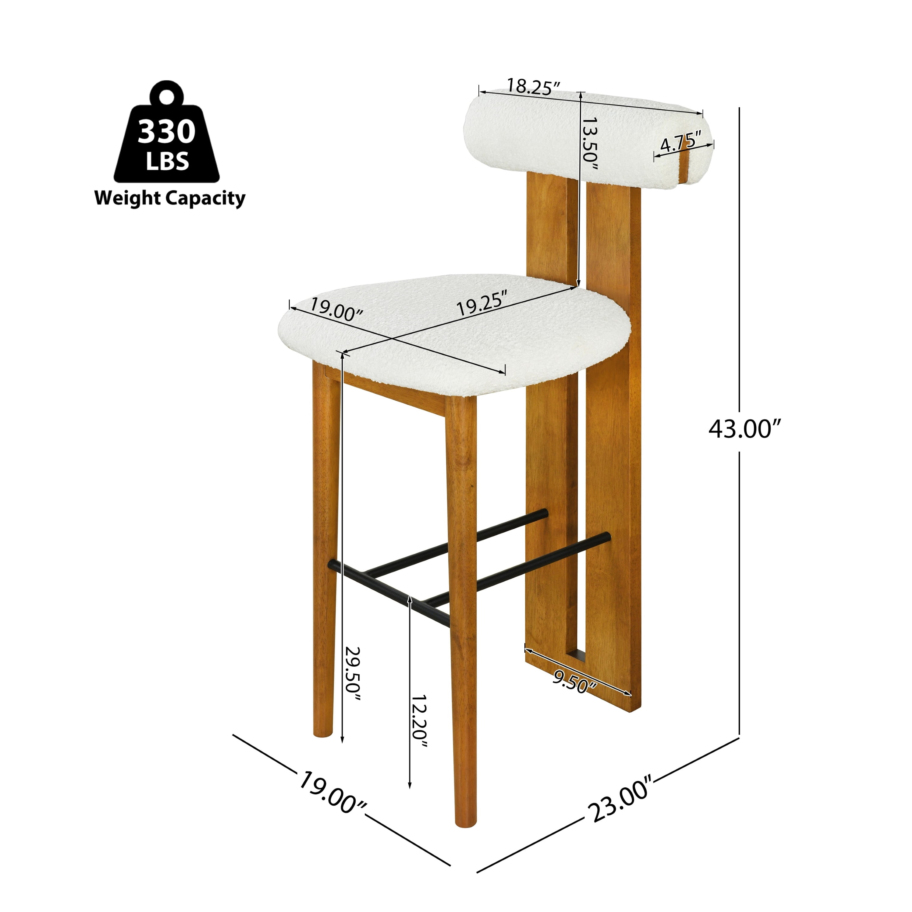 Tabourets de bar modernes Renée de Noble House (lot de 2), siège rembourré ivoire, noyer + blanc