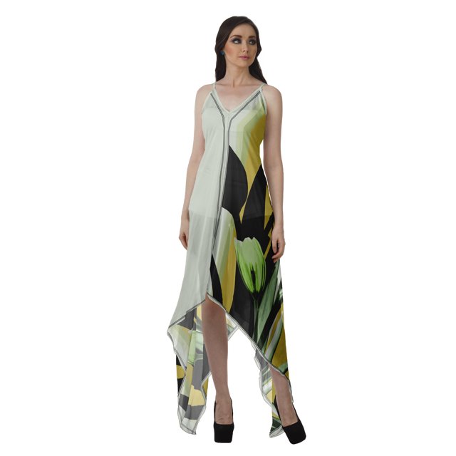 Moomaya Robe à Ourlet Asymétrique pour Femmes, Robe à Bretelles Spaghetti à Dos Nu avec Mouchoir