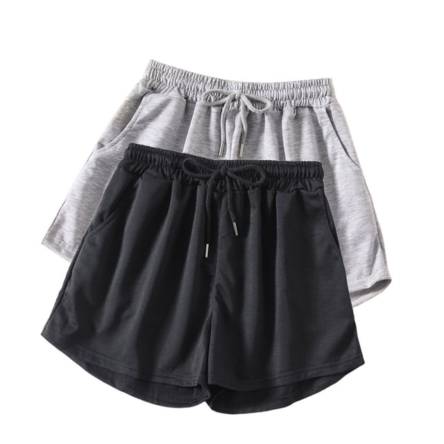 Diufon 2pc Womens Yoga Shorts Solid Color Shorts Elastic Waist Drawstring Athletic Shorts with Pockets