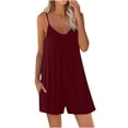thumbnail image 1 of Timegard Womens Rompers Deep V Neck Ruffle Spaghetti Strap Sleeveless Short Loose Jumpsuit Comfy Solid Color, 1 of 5