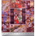 thumbnail image 1 of Soimoi Polyester Crepe Fabric Flower Vase,Cat & Girl Patchwork Decor Fabric Printed Yard 52 Inch Wide, 1 of 3
