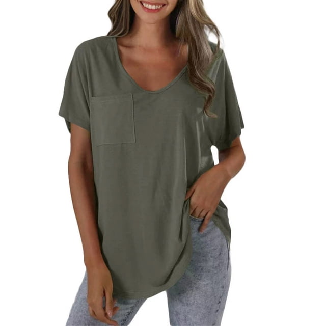 Yubnlvae T-Shirt Décontracté à Poche à Manches Courtes pour Femmes, T-Shirt Décontracté à la Mode pour Femmes Uni avec Poche, Liquidation! Uni, Col Rond, Vert Menthe, TTG