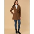 thumbnail image 3 of INSPIRE CHIC Manteau Caban Long à Simple Boutonnage pour Femme, Mignon, Col Rabattu, Ceinturé, Brun, TP, 3 of 6