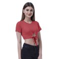 thumbnail image 4 of Moomaya T-Shirt Court à Nœud devant pour Femmes, Manches Courtes, Col Rond, Haut Noué, 4 of 7
