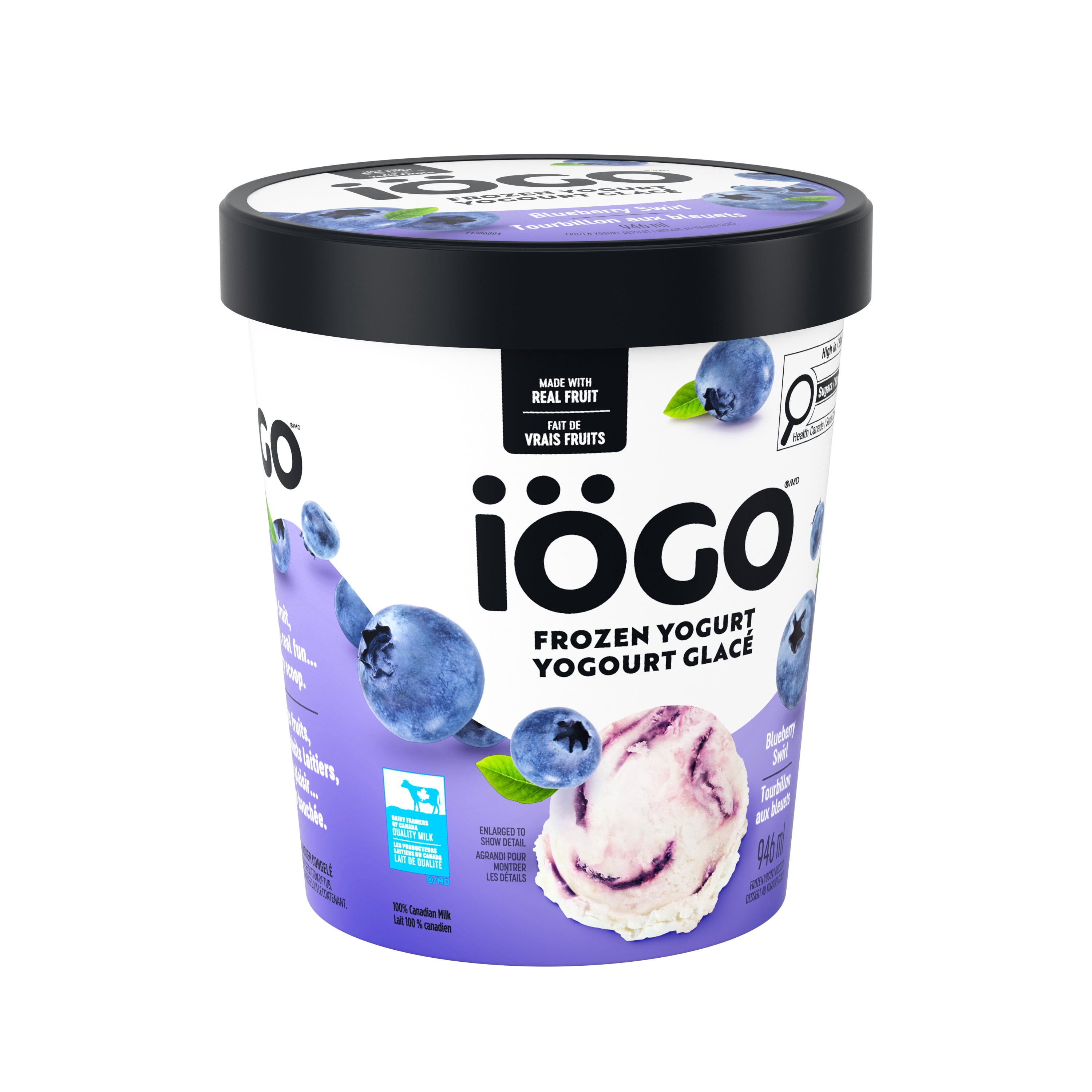 IÖGO Yogourt glacé Tourbillon aux bleuets, vanille avec tourbillon de fruits 946ml