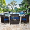 thumbnail image 3 of Gymax Ensemble de Conversation en Rotin pour Patio 8 Pcs Extérieur avec Coussin Bleu Marine, 3 of 10