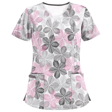 yievot Women's Scrubs Top Short Sleeve V-neck Tops Working Uniform Blouse Nursing Uniform with Pocket