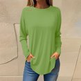thumbnail image 1 of Mefallenssiah Womens Round Neck Solid Color Fall Blouses Fashion Smocked Long Sleeve Shirts Tops Green S, 1 of 5