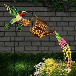 Uscallm Lumières de jardin solaire, lumières solaires alimentées par les oiseaux et les fleurs pour le décor de patio, lampes de sol en résine, lampe solaire d'arrosage pour l'ambiance de pelouse de cour