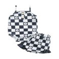 thumbnail image 1 of Infant Baby Girl Summer Clothes Set Checkerboard Plaid Floral Print Sleeveless Romper+Ruffle Shorts Outfit, 1 of 9