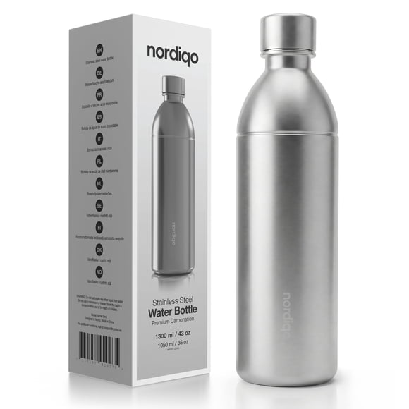 Nordiqo Bouteille de Gazeuse en Acier Inoxydable 43 oz / Compatible avec Aarke Carbonator 3 (Pas Pro) et les Machines à Soda SMEG / Sans date d'Expiration / Sans Plastique / Va au Lave-Vaisselle