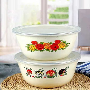 Bol en Émail à Motif Transparent Lubelski avec Couvercle, Style Chinois Nostalgique, Bols à Salade pour le Souper