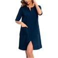thumbnail image 2 of AherBiu Robe d'Intérieur Zippée pour Femme, Peignoir à Fermeture Éclair devant, Pyjama Léger, Peignoirs, Manches 1/2, Tenue de Détente avec Poches, 2 of 7