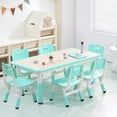thumbnail image 2 of GloryStar in 1 Kids Table and 6 Chair Set, Height Adjustable Kids Study Table and Chairs Sets with Graffiti Desktop, Non-Slip Legs, 7pcs Toddler Activity Desk for Classroom, Daycare and Snake Time, 2 of 7