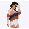 thumbnail image 2 of Women‘s Fashion Color Block Pullover Long Sleeve Hollow-out Distressed Tassels Sweater, 2 of 7