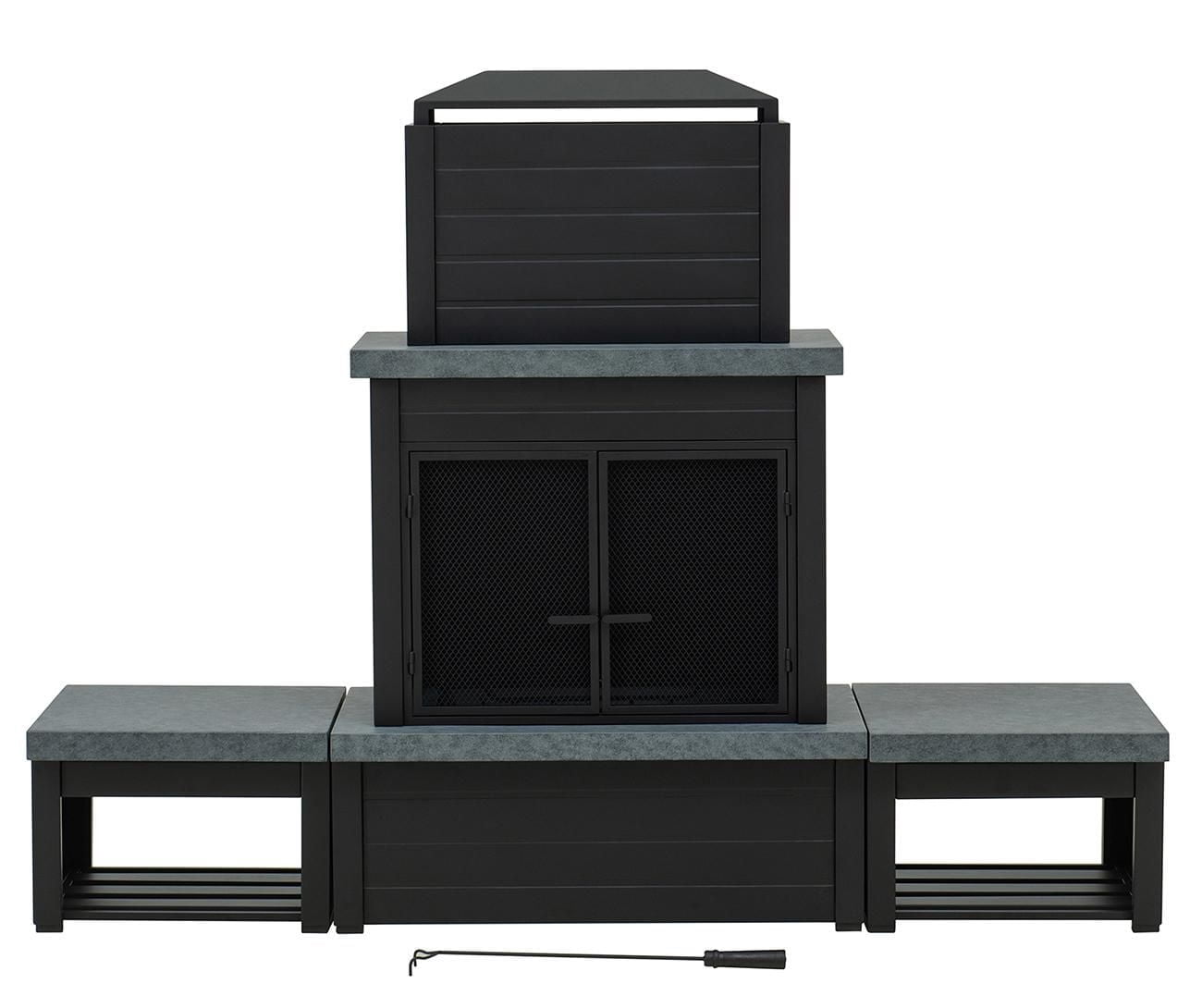 Sunjoy Cheminée Foyer à Bois Extérieur en Acier Noir Mat avec Conduit, Supports à Bûches, Outil de Foyer et Housse en PVC