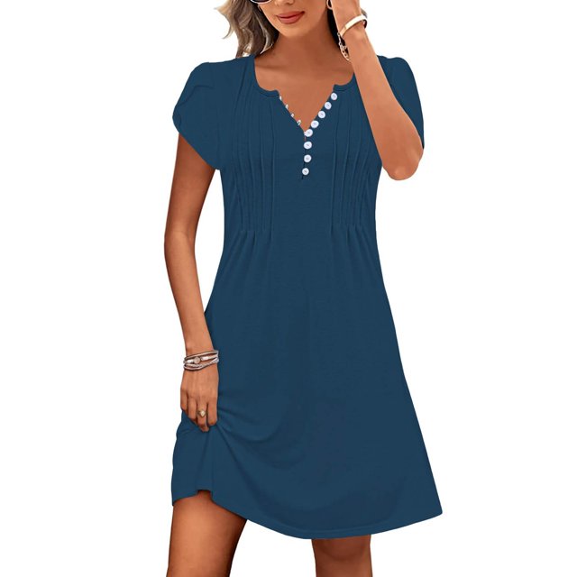 Ovzne Robes pour Femmes 2025 Robe de Plage Robe Décontractée Ample d'Été pour Femmes Robe Imprimée Sans Manches Ensemble Haut/chemise à Col en V Robe de Printemps Liquidation