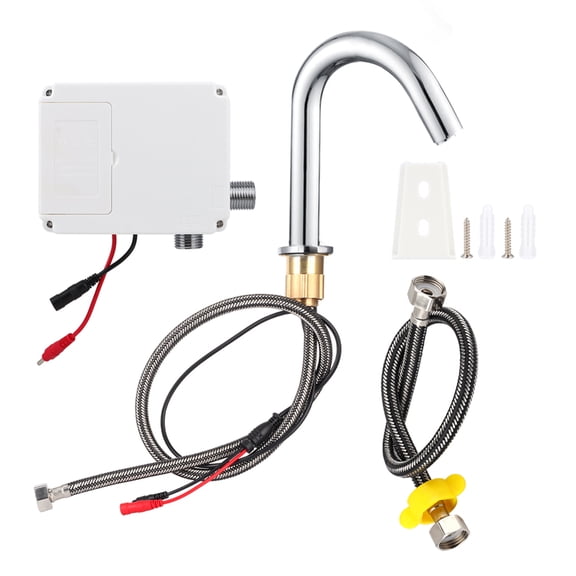 Touchless Bathroom Sink Faucet, G1/2in Thread Automatic Induction Sensor Water Faucet, Infrared Smart Single Cold Tap with Control Box