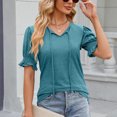 thumbnail image 4 of FAIWAD Womens Casual Tops V Neck Drawstring Shirts Puff Short Sleeve Blouses Loose Work Tunic Tops, 4 of 8