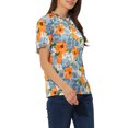 thumbnail image 4 of INSPIRE CHIC Women's Blouse Floral Ruffled Short Sleeve Ruffle Neck Casual Blouses XS Blue Orange, 4 of 6